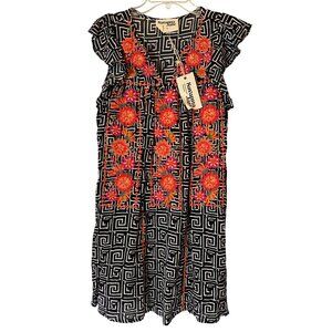 NWT Savanna Jane Black & White Geometric Embroidered Dress Flutter Sleeves Small